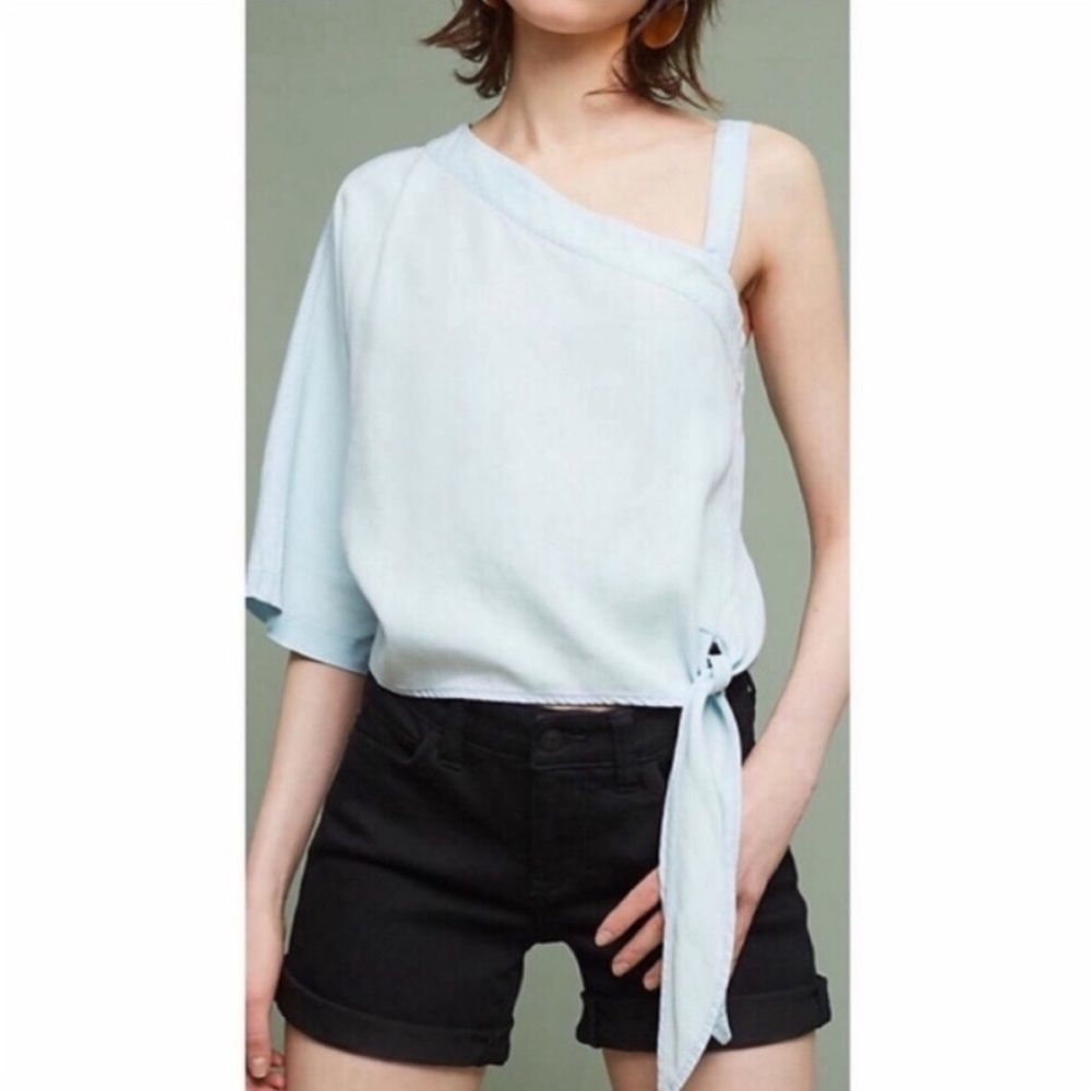 One-Shoulder Light Blue Denim Women's Top